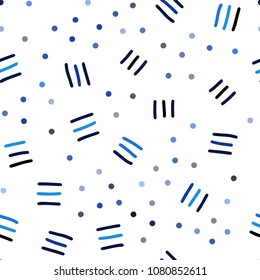 Dark BLUE vector seamless cover with abstract shapes. Colorful seamless gradient with lines and signs of maths. Pattern for design of window blinds, curtains.