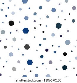 Dark BLUE vector seamless cover with set of hexagons. Illustration of colored hexagons on white surface. New design for website's poster, banner.