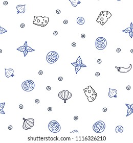 Dark BLUE vector seamless cover with cuisine gourmet. Fast Food on blurred abstract background with colorful gradient. Doodle design for your business advert of cafes.