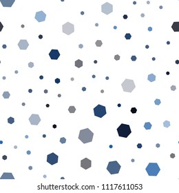 Dark BLUE vector seamless cover with set of hexagons. White background with colorful hexagons. New template for your brand book.