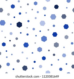 Dark BLUE vector seamless cover with set of hexagons. Illustration of colored hexagons on white surface. Pattern can be used for landing pages.