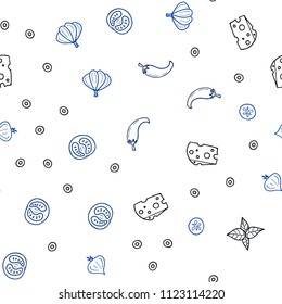 Dark BLUE vector seamless cover with cuisine gourmet. Illustration with set of fresh food in doodle style. Pattern for ad, booklets, leaflets of restaurants.