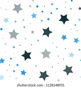 Dark BLUE vector seamless cover with small and big stars. Shining colored illustration with stars. Best design for your ad, poster, banner.