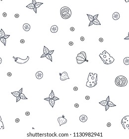 Dark BLUE vector seamless cover with cuisine gourmet. Beautiful colored illustration with food in doodle style. Pattern for ad, booklets, leaflets of restaurants.