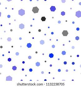 Dark BLUE vector seamless cover with set of hexagons. Illustration of colored hexagons on white surface. Pattern for texture of wallpapers.