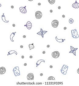 Dark BLUE vector seamless cover with cuisine gourmet. Fast Food on blurred abstract background with colorful gradient. Pattern for menu of cafes, bars, restaurants.
