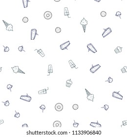 Dark BLUE vector seamless cover with cuisine gourmet. Illustration with set of fresh food in doodle style. Pattern for ad, booklets, leaflets of restaurants.