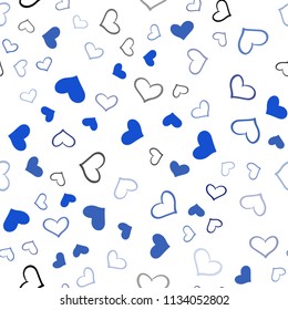 Dark BLUE vector seamless cover with Shining hearts. Blurred decorative design in doodle style with hearts. Pattern can be used for valentine's ad, booklets.