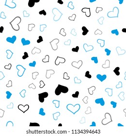 Dark BLUE vector seamless cover with Shining hearts. Blurred decorative design in doodle style with hearts. Template for Valentine's greeting postcards.