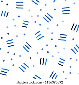 Dark BLUE vector seamless cover with abstract shapes. Colorful seamless gradient with lines and signs of maths. Template for business cards, websites.