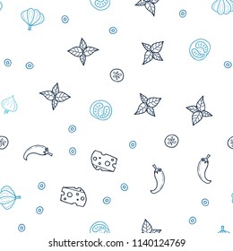 Dark BLUE vector seamless cover with cuisine gourmet. Fast Food on blurred abstract background with colorful gradient. Pattern for menu of cafes, bars, restaurants.