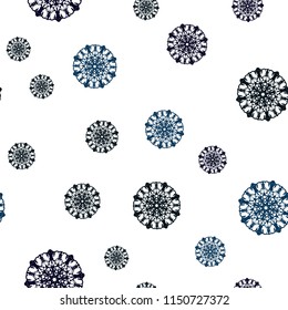 Dark BLUE vector seamless cover with beautiful snowflakes. Decorative shining illustration with snow on abstract template. Pattern for design of window blinds, curtains.