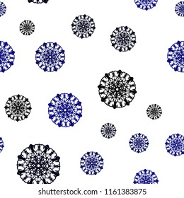 Dark BLUE vector seamless cover with beautiful snowflakes. Modern geometrical abstract illustration with crystals of ice. Pattern for design of fabric, wallpapers.