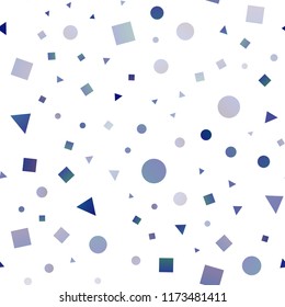 Dark BLUE vector seamless cover in polygonal style with circles. Abstract illustration with colorful dots, lines, cubes. Pattern for design of fabric, wallpapers.