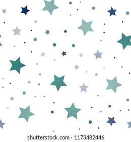 Dark BLUE vector seamless cover with small and big stars. Blurred decorative design in simple style with stars. The template can be used as a background.