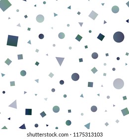 Dark BLUE vector seamless cover in polygonal style with circles. Illustration with colorful circles, triangles, rectangles. Pattern for design of window blinds, curtains.
