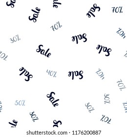 Dark BLUE vector seamless cover with symbols of 30, 40, 50, 70 % sales. Shining colorful illustration with isolated selling prices. Backdrop for ads, leaflets of Black Friday.