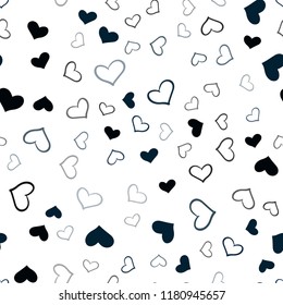 Dark BLUE vector seamless cover with Shining hearts. Decorative shining illustration with hearts on abstract template. Pattern for marriage gifts, congratulations.