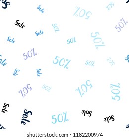 Dark BLUE vector seamless cover with symbols of 50 % sales. Gradient illustration with discount signs on white backdrop. Pattern for ads, posters, banners of sales.