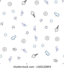 Dark BLUE vector seamless cover with cuisine gourmet. Illustration with set of fresh food in doodle style. Pattern for ads of breakfast, lunch, dinner.