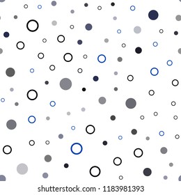 Dark BLUE vector seamless cover with spots. Illustration with set of shining colorful abstract circles. Design for textile, fabric, wallpapers.