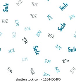 Dark BLUE vector seamless cover with symbols of 30, 40, 50 % sales. Shining colorful illustration with isolated selling prices. Template for season sales, shopping ads.