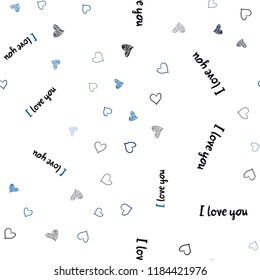 Dark BLUE vector seamless cover with Shining hearts. Blurred decorative design in doodle style with hearts. Beautiful design for your business advert of anniversary.