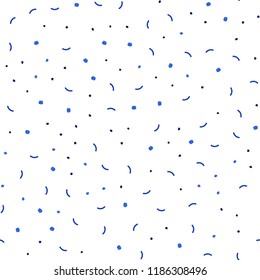 Dark BLUE vector seamless cover with spots, lines. Illustration with set of colorful abstract circles and lines. Pattern for design of fabric, wallpapers.