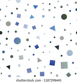 Dark BLUE vector seamless cover in polygonal style with circles. Illustration with colorful circles, triangles, rectangles. Trendy design for wallpaper, fabric makers.
