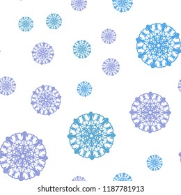 Dark BLUE vector seamless cover with beautiful snowflakes. Blurred decorative design in xmas style with snow. Trendy design for wallpaper, fabric makers.
