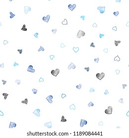 Dark BLUE vector seamless cover with Shining hearts. Hearts on blurred abstract background with colorful gradient. Template for Valentine's greeting postcards.