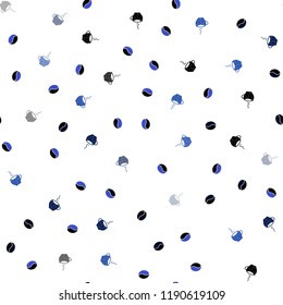 Dark BLUE vector seamless cover with set of coffee beans. Decorative gradient design of coffee cups and beans. Pattern for ads of breakfast, lunch, dinner.