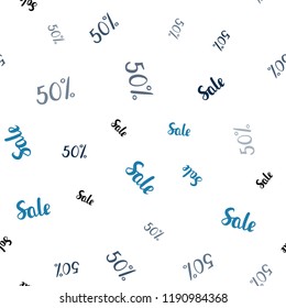 Dark BLUE vector seamless cover with symbols of 50 % sales. Abstract illustration with colorful gradient symbols of sales. Backdrop for ads, leaflets of Black Friday.