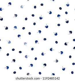 Dark BLUE vector seamless cover with set of coffee beans. Gradient abstract collection of coffee cups and beans. Pattern for ad, booklets, leaflets of restaurants.