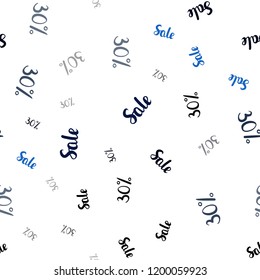 Dark BLUE vector seamless cover with symbols of 30% sales. Shining colorful illustration with isolated selling prices. Pattern for ads, posters, banners of sales.