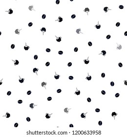 Dark BLUE vector seamless cover with set of coffee beans. Gradient illustration with coffee beans, tea cups. Doodle design for your business advert of cafes.