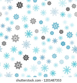 Dark BLUE vector seamless cover with beautiful snowflakes. Blurred decorative design in xmas style with snow. Pattern for design of fabric, wallpapers.