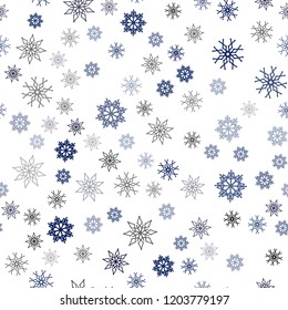 Dark BLUE vector seamless cover with beautiful snowflakes. Glitter abstract illustration with crystals of ice. Design for textile, fabric, wallpapers.