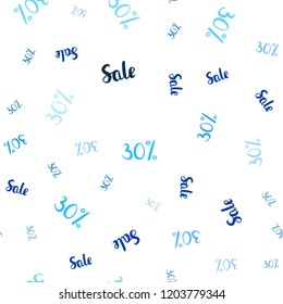 Dark BLUE vector seamless cover with symbols of 30 % sales. Abstract illustration with colorful gradient symbols of sales. Pattern for ads, posters, banners of sales.