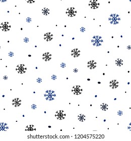 Dark BLUE vector seamless cover with beautiful snowflakes. Shining colorful illustration with snow on abstract template. Trendy design for wallpaper, fabric makers.