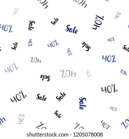 Dark BLUE vector seamless cover with symbols of 40 % sales. Colorful set of  percentage signs in simple style. Template for season sales, shopping ads.