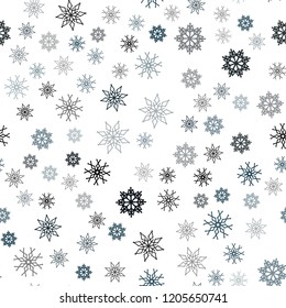 Dark BLUE vector seamless cover with beautiful snowflakes. Shining colored illustration with snow in christmas style. Design for textile, fabric, wallpapers.