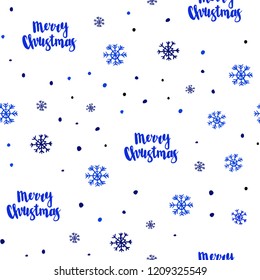 Dark BLUE vector seamless cover with beautiful snowflakes. Glitter abstract illustration with crystals of ice. Template for business cards, websites.