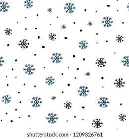 Dark BLUE vector seamless cover with beautiful snowflakes. Glitter abstract illustration with crystals of ice. Trendy design for wallpaper, fabric makers.
