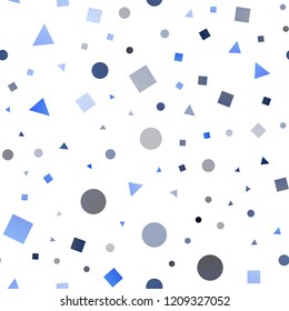 Dark BLUE vector seamless cover in polygonal style with circles. Decorative design in abstract style with lines, dots, cubes. Pattern for trendy fabric, wallpapers.