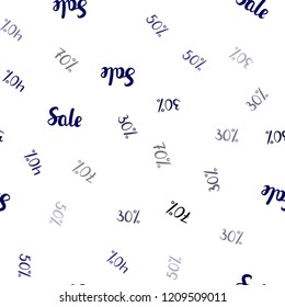 Dark BLUE vector seamless cover with symbols of 30, 40, 50 % sales. Colorful set of  percentage signs in simple style. Backdrop for mega promotions, discounts.