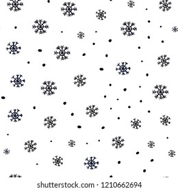 Dark BLUE vector seamless cover with beautiful snowflakes. Shining colorful illustration with snow on abstract template. Pattern for trendy fabric, wallpapers.