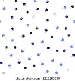 Dark BLUE vector seamless cover with set of coffee beans. Gradient illustration with set of mugs, beans. Pattern for menu of cafes and restaurants.