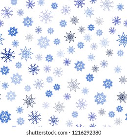Dark BLUE vector seamless cover with beautiful snowflakes. Glitter abstract illustration with crystals of ice. Design for textile, fabric, wallpapers.