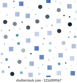 Dark BLUE vector seamless cover with circles, cubes. Abstract backdrop with colorful circles, rectangles. Template for business cards, websites.